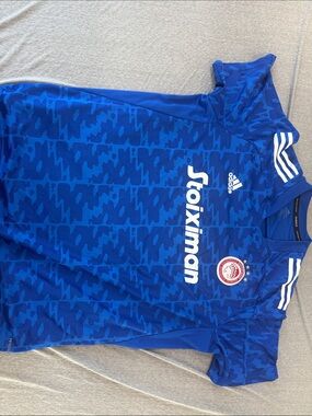 adidas Kids Blue Camouflage Football Jersey with Sponsor Logo
